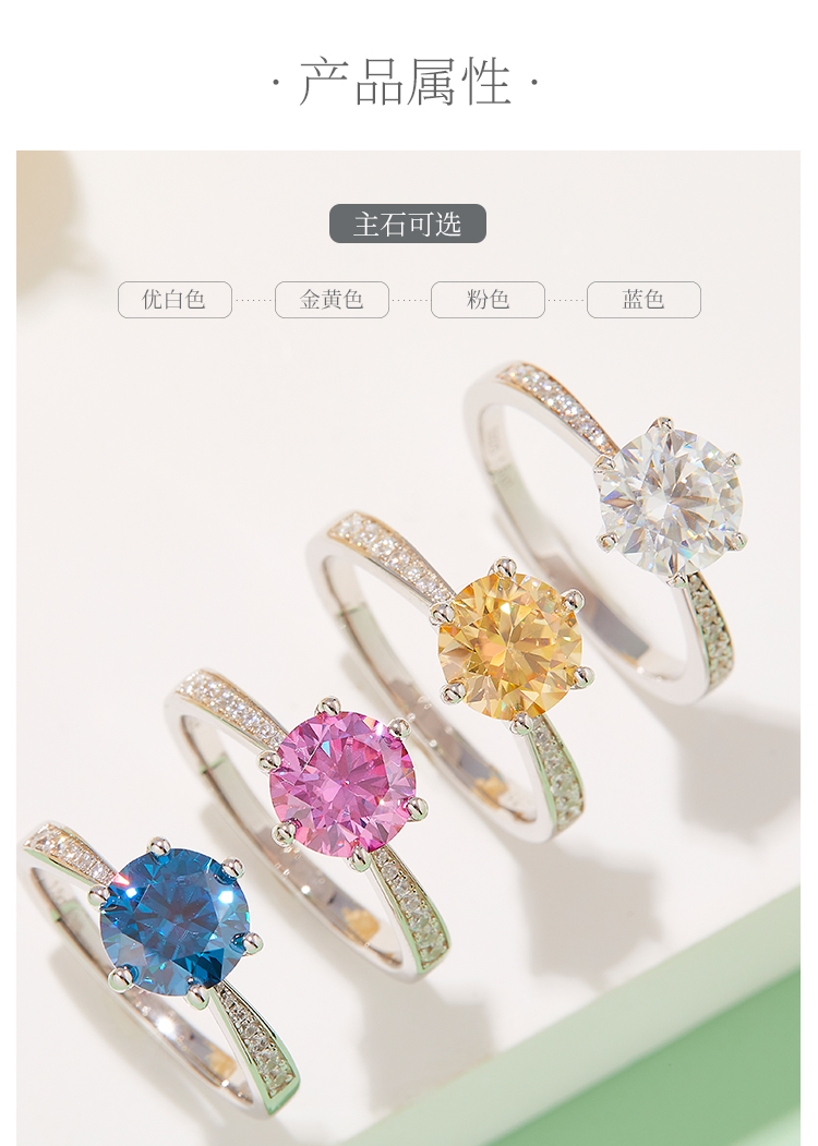 微镶灵动S925银镀白金莫桑钻女戒1.5克拉D级 - 2
